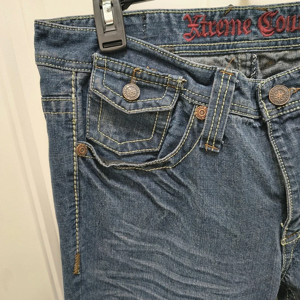 Xtreme Couture Affliction Mens Blue Studded Cross Straight Leg Jeans Y2K MMA